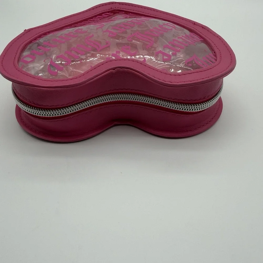 Juicy Couture Heart Shaped Clear Travel Cosmetic Pouch Hot Pink NWOT
